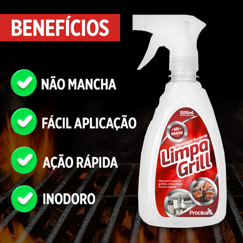 Limpa Grelhas chapas fogões desengordura fácil sem esforço limpa gorduras carbonizadas 500ml