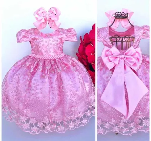 Vestido De Festa Bebê Infantil Luxo Princesa Daminha Batizad