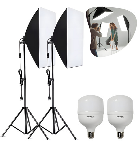 Kit 2 Softbox + Lampadas Led Estúdio Luz Continua Tripe 2m