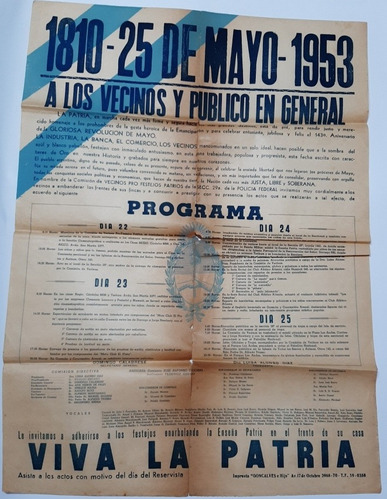 Imagen 1 de 3 de Afiche Patrio Antiguo 1953 Peronismo Original Festejo Ro 392