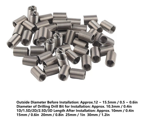 Insertos Rosca 50 Piezes Macho Hembra M10x1.25 2.5d