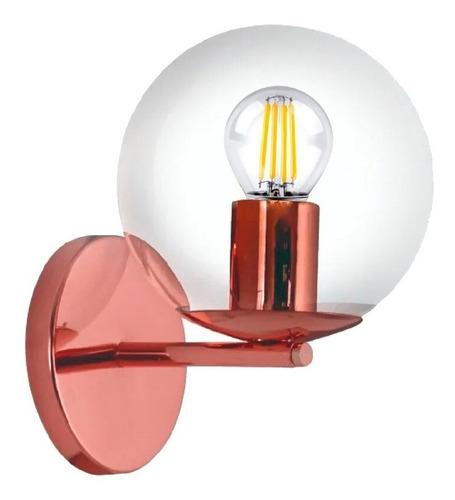 Aplique De Pared 1 Luz Esfera De Cristal Cobre Apto Led