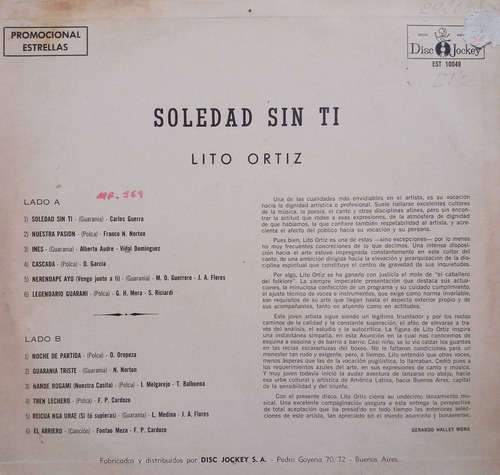 Lito Ortiz - Soledad Sin Ti Lp 1