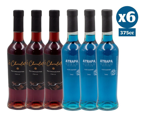 Imagen 1 de 6 de Pack 3x Vino Azul Atrapacielo + 3x Vino Chocolate 6 Botellas