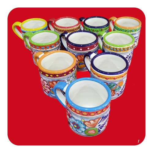 10 Tazas Tarro De Talavera Poblana Chico 300 Ml Color