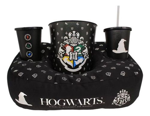 Hogwarts Kit Pipoca Almofada + Balde + 2 Copos Harry Potter