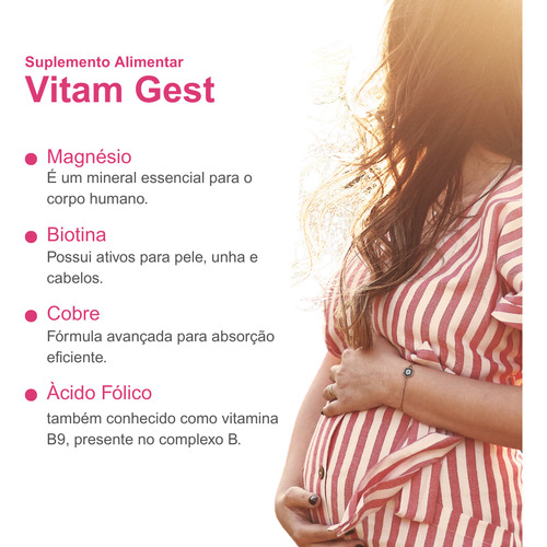 Kit 2 Vitamina Alimentar Vitam Gest 120 Cáps Natu7 Cápsula Grávida Natural Sabor Sem Sabor