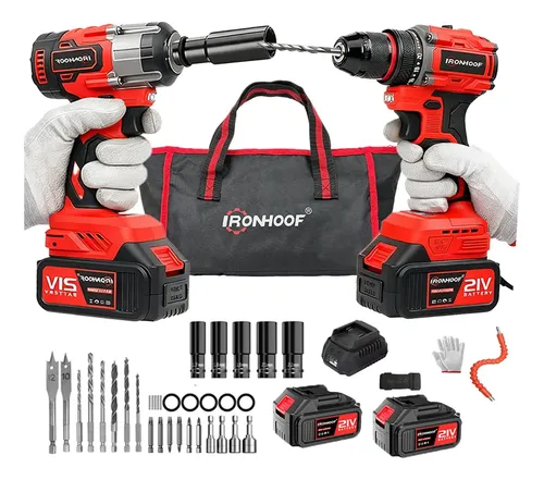 Kit Furadeira Parafusadeira + Chave De Impacto 2 Baterias