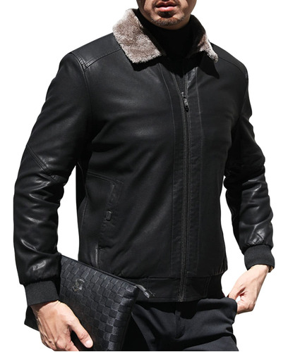 Chaqueta Forro Polar Poliuretano Para Hombre Piel Sintetica