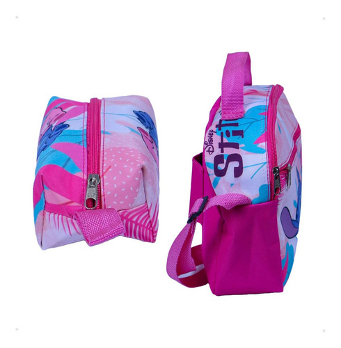 Kit Mochila + Lancheira + Estojo Stitch Modelo 2 Volta Aulas Cor Rosa
