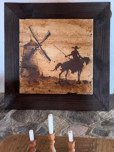 Quijote Con Mancha / Técnica Mixta Sobre Mármol 100x100 Cm