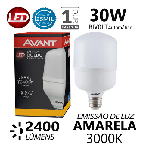 Kit 10 Lâmpada Bulbo 30w Branco Quente 3000k Bivolt E27 Led