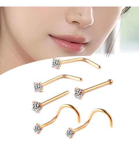 3 Juego De 6 Piercings Para Nariz, Juego De Anillos Con Oro