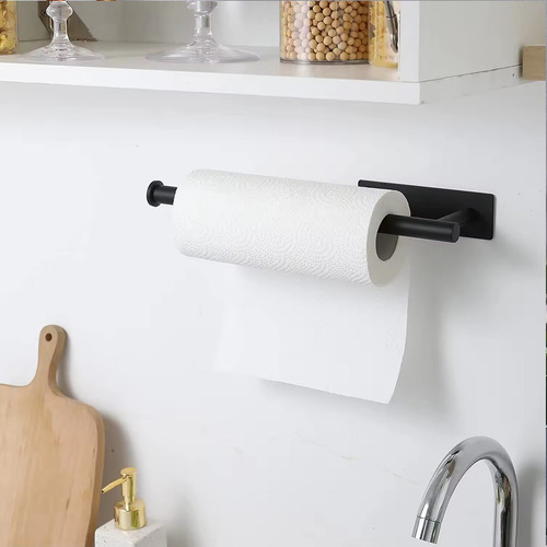 Porta Rollo de Cocina Inomax – Adhesivo 3M, Acero Inoxidable Negro, Fácil Instalación