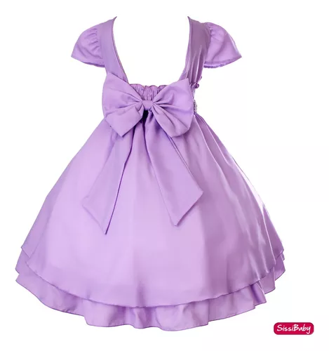 Vestido Infantil Princesa Sofia Lilás C/ Cinto De Pérolas