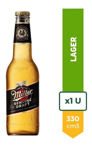 Imagen 1 de 9 de Cerveza Miller Rubia 330ml Porron Unidad La Barra Oferta