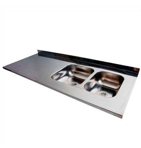 Mesada C/ Pileta Doble 140cm Dhinox Dh56 Acero Inox Respaldo