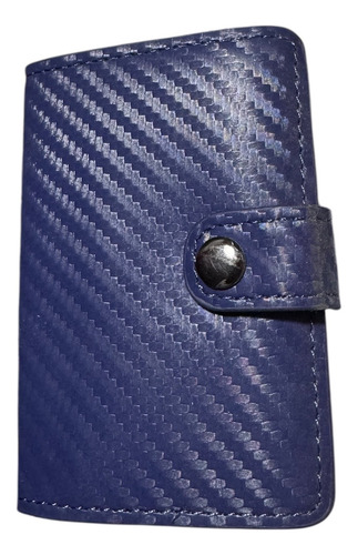 Tarjetero Inteligente Rfid Aluminio Con Cuero Sintético Azul Fibra Con Broche