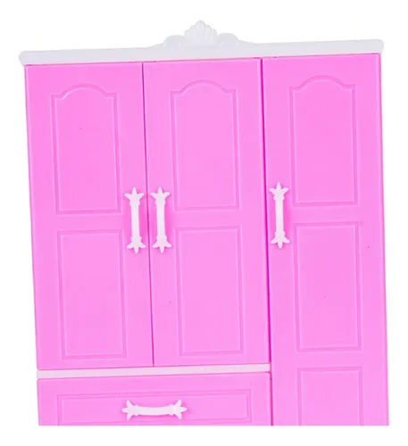 Hermoso armario rosa con puertas detalladas para muñecas, mini armario para guardar ropa de casa de muñecas. | en línea