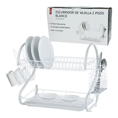 Imagen 5 de 5 de Escurreplatos Secaplato 2 Pisos Blanco Con Bandeja Para Mesa