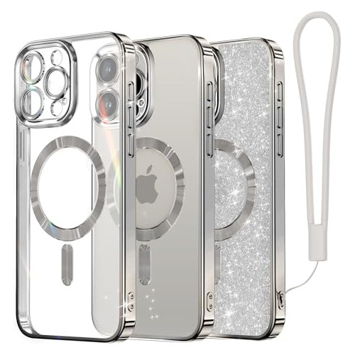 Funda Para iPhone 15 Pro Max Magsafe Plating Clear Silver