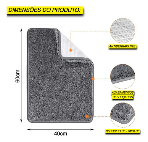 Tapete Banheiro Box Chuveiro Absorvente Microfibra Felpudo Cor Cinza