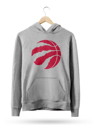  Buzo Canguro Nba Toronto Raptors Logo Simple Gris