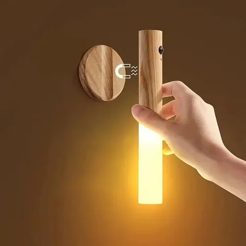 Lampara Led Aplique Nórdico Sensor Autoadhesivo Madera Usb Madera