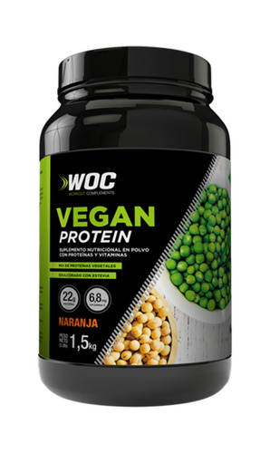 Suplemento en polvo WOC Workout Complements  Vegan Protein proteínas sabor naranja en pote de 1.5kg