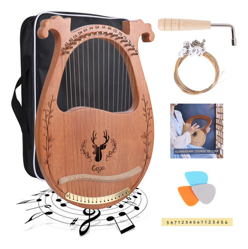 Lyre Harp, Arpa Acustica De Caoba De 16 Cuerdas Con Cuerdas