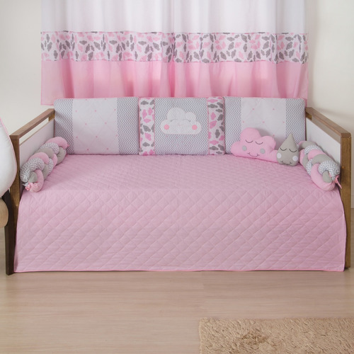 Kit Cama Babá Quarto Bebê Nuvenzinha Rosa  - 8 Peças