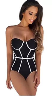 Traje De Baño Bikini Lineas Sin Tirantes Realce Playa Verano