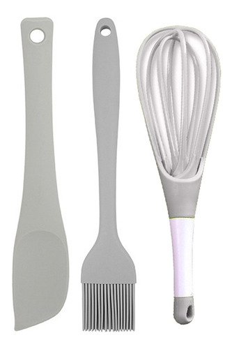 Kit Pince Espátula 3 Utensílios De Silicone Cinza