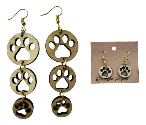 Dos Pares Aretes Madera Huellita Gato, Perro, Pet Lover