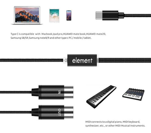 Cable Midi A Usb C Tipo C Convertidor Midi Usb Con Indicador