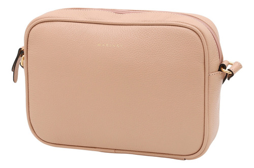 Bolsa Transversal Feminina De Couro Bovino Mariart Maxi Jeri Cor Creme Desenho Do Tecido Lisa