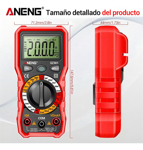 Aneng SZ301 Multímetro Digital Portátil Lcd Ac/dc