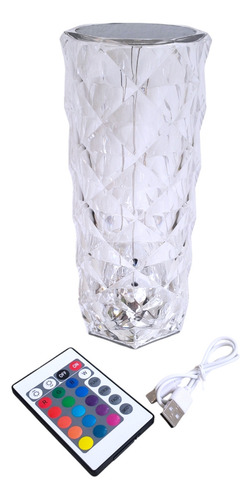 Luminária Led Cristal Abajur Touch C/ Controle 16 Cores 21cm