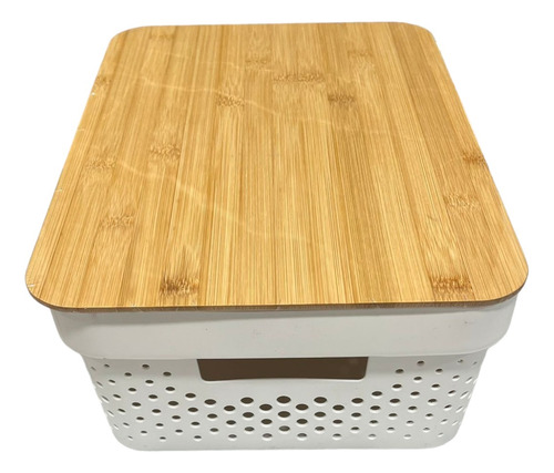 Caja Organizador Plastico Tapa De Madera 36x27 Cm Premium