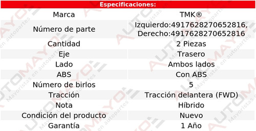 2) Mazas Traseras Con Abs Tmk Cr-z L4 1.5l Honda 2013-2015