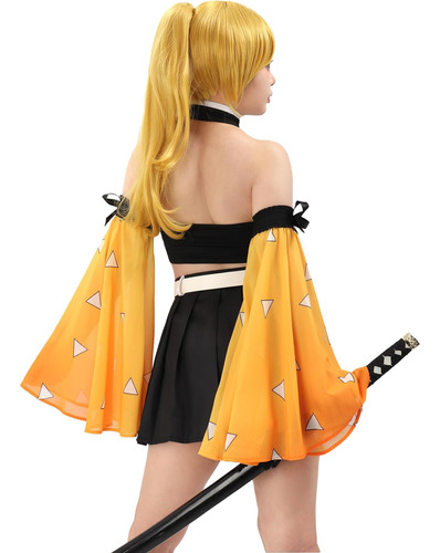 C-zofek Zenitsu Cosplay Top Falda Plisada Mangas Desmontable