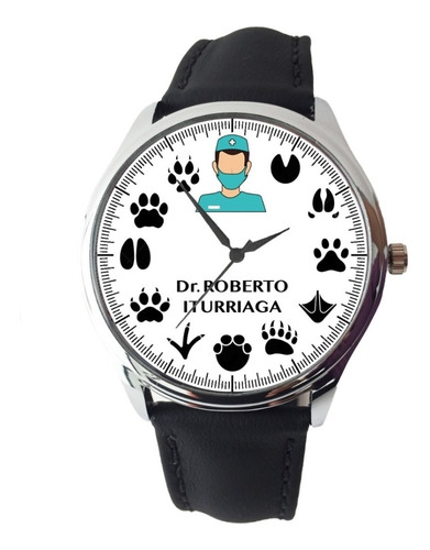 Reloj Veterinario,  Personalizado Con Nombre, Cristal, Piel