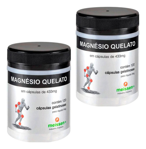 Kit 2 Unids Magnésio Quelato 120 Capsulas 433mg Meissen