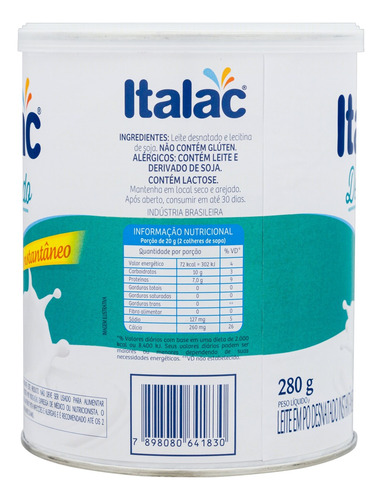 Leite Pó Instantâneo Desnatado Italac Lata 280g
