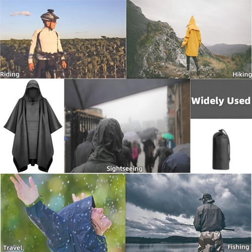 Poncho Impermeable Para Lluvia, Capa De Lluvia 3 En 1 Con Ca