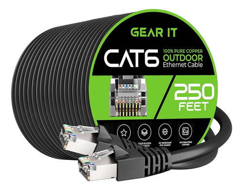 Gearit Cat6 Cable Ethernet Para Exteriores (250 Pies) 23awg 