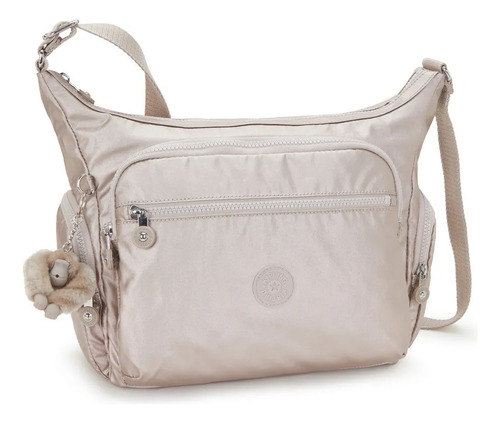 Bolsa Kipling Gabbie Chica Nueva Original Metallic Glow Color Sólido Níquel Beige