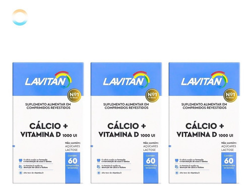 Kit 3x Lavitan Cálcio + Vitamina D 1000ui Cimed 60comp Sabor Sem Sabor