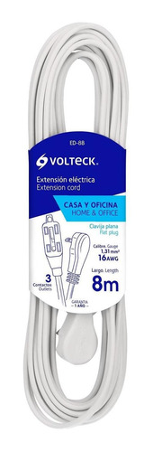Extension Electrica Domestica 8 M Blanca Con Clavija Plana V