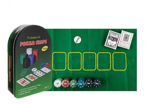 Juego De Mesa Set De Póker 120 Fichas + Naipes Y Mantel